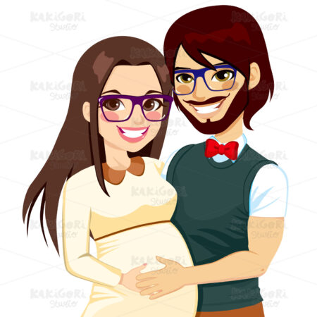 Hipster Pregnant Family Clipart Vector Illustration 01493