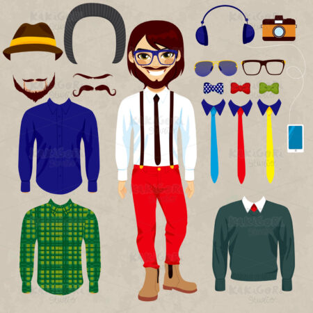 Hipster Smiling Paper Doll Man Clipart Vector Illustration 01893