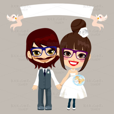 Hipster Wedding Couple Clipart Vector Illustration 01556