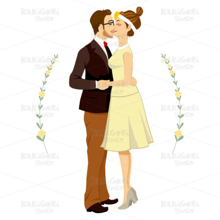 Hipster Wedding Couple Hugging Clipart Vector Illustration 01975