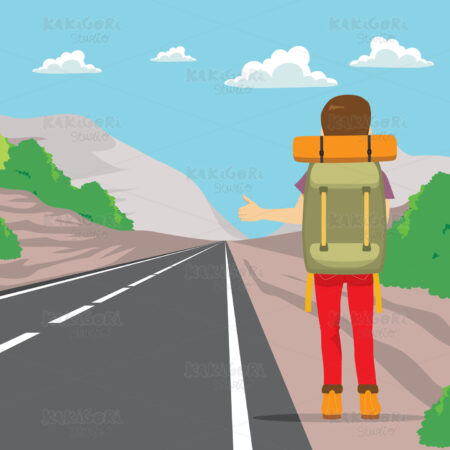 Hitchhiking Back Man Clipart Vector Illustration 03431