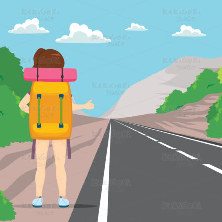 Hitchhiking Back Woman Clipart Vector Illustration 03437