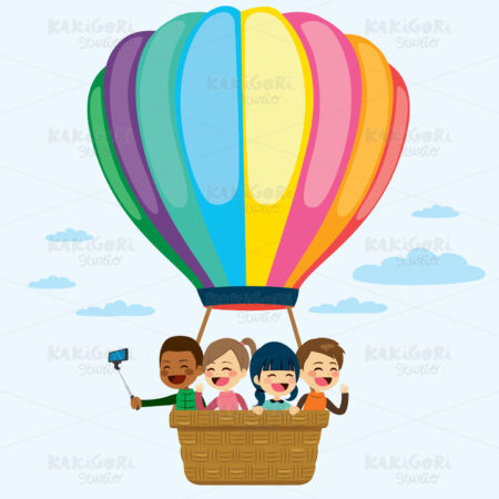 Hot Air Balloon Children Clipart Vector Illustration 03669
