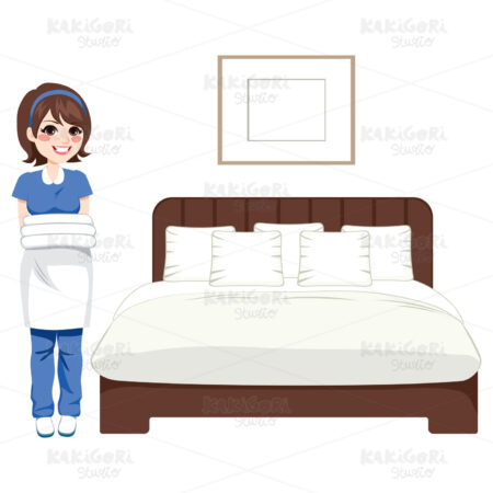 Hotel Bedroom Cleaning Service Clipart Vector Illustration 02589