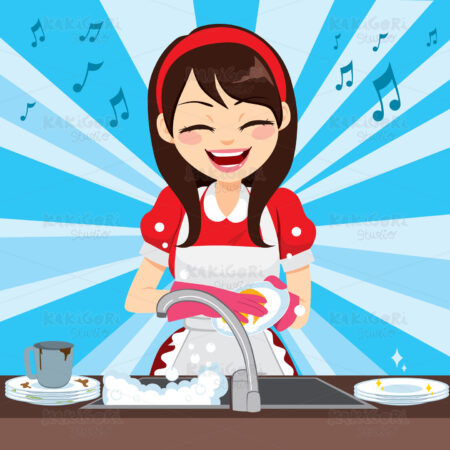 Housewife Washing Dishes Clipart Vector Illustration 04247