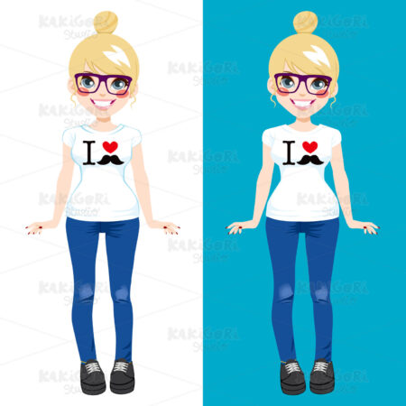 I Love Mustache Blonde Girl Clipart Vector Illustration 01862