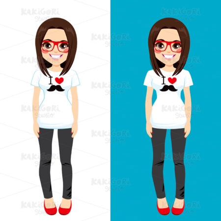 I Love Mustache Brunette Girl Clipart Vector Illustration 01865