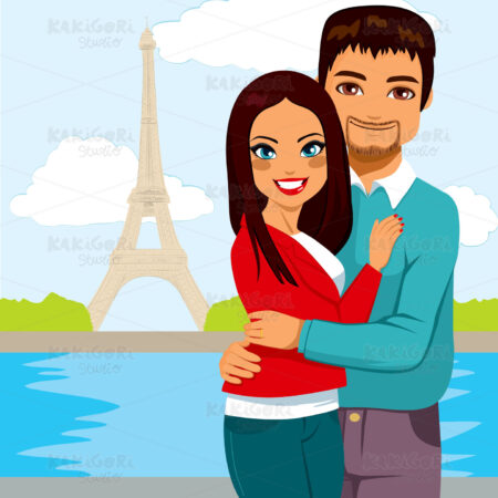 Indian Couple Paris Clipart Vector Illustration 02063