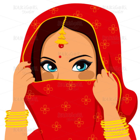 Indian Woman Covering Face Clipart Vector Illustration 01453