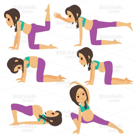 Indian Yoga Pregnant Woman Poses Clipart Vector Illustration 05163