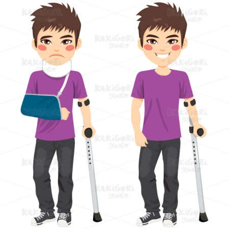 Injured Crutches Boy Clipart Vector Illustration 03275