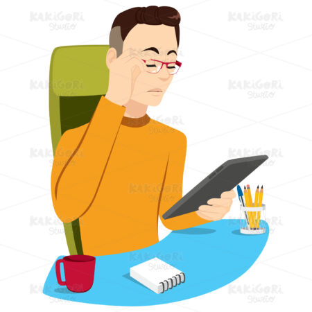 Intellectual Man Using Tablet Clipart Vector Illustration 04266
