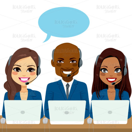 International Call Center Team Clipart Vector Illustration 02593