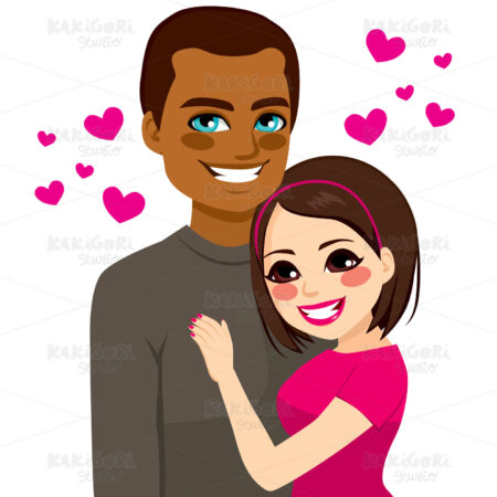 Interracial Couple Love Clipart Vector Illustration 02537