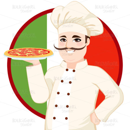 Italian Mustache Pizza Chef Clipart Vector Illustration 01832