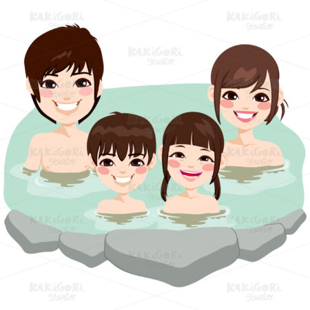 Japanese Family Onsen Clipart Vector Illustration 01620