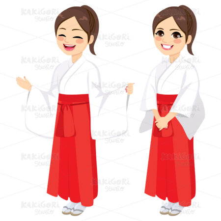 Japanese Miko Priestess Woman Clipart Vector Illustration 04405