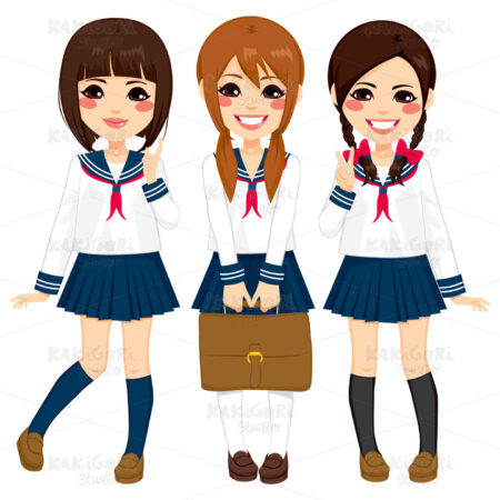 Japanese School Girls Uniform Clipart Vector Illustration 02039