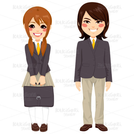Japanese Students Standing Clipart Vector Illustration 02038