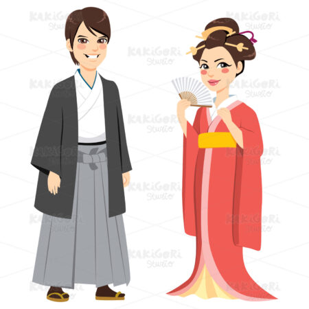 Japanese Traditional Couple Clipart Vector Illustration 04069