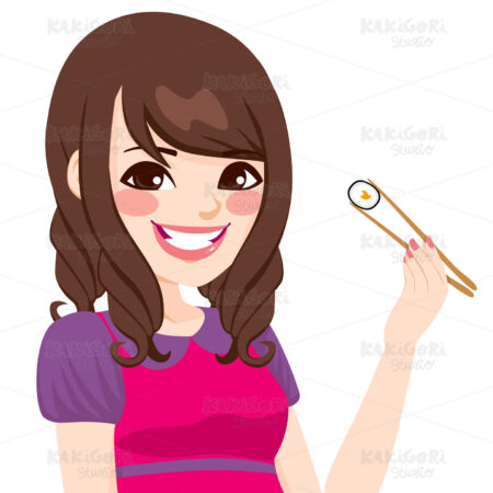 Japanese Woman Eating Sushi Clipart Vector Illustration 01557
