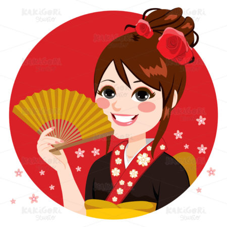 Japanese Woman Holding Fan Clipart Vector Illustration 03604