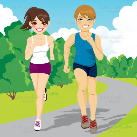 Jogging Couple Running In Park Clipart Vector Illustration 01413