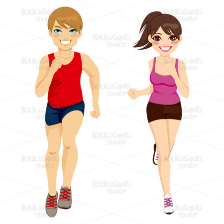Jogging Couple Running Together Clipart Vector Illustration 01412