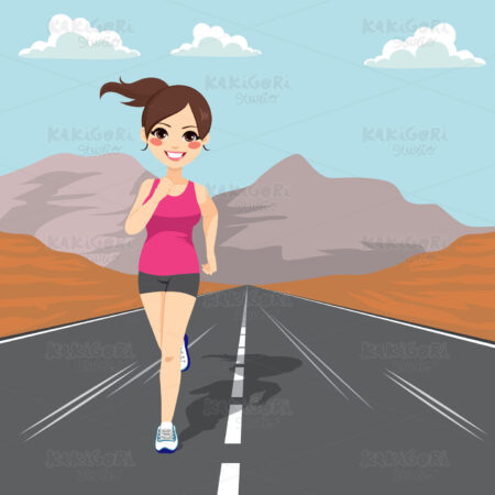 Jogging Girl Road Clipart Vector Illustration 02991