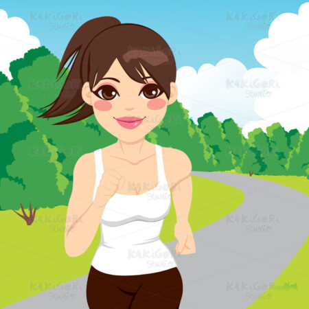 Jogging Woman Running In Park Clipart Vector Illustration 01403