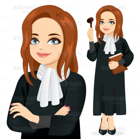 Judge Standing Holding Book And Gavel Clipart Vector Illustration 04835
