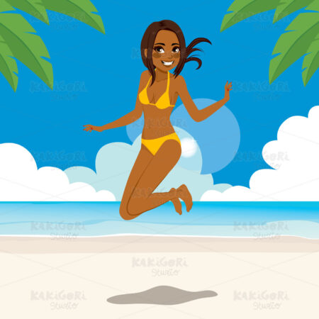 Jumping Beach Woman Clipart Vector Illustration 02913