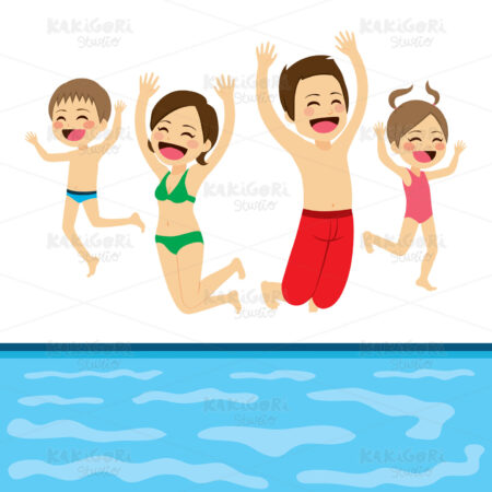 Jumping Family Pool Clipart Vector Illustration 03695