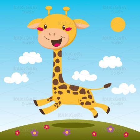 Jumping Giraffe Clipart Vector Illustration 00473
