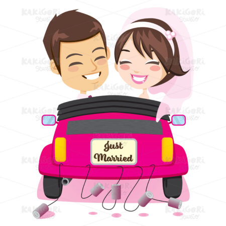 Just Married Couple Car Clipart Vector Illustration 04766