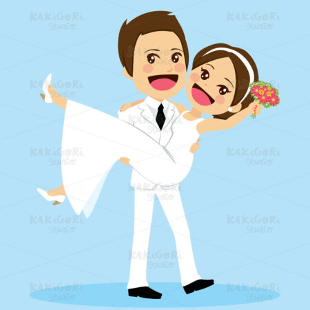 Just Married Groom Carrying Bride Clipart Vector Illustration 04682