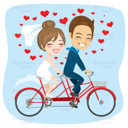 Just Married Tandem Bicycle Couple Clipart Vector Illustration 04770