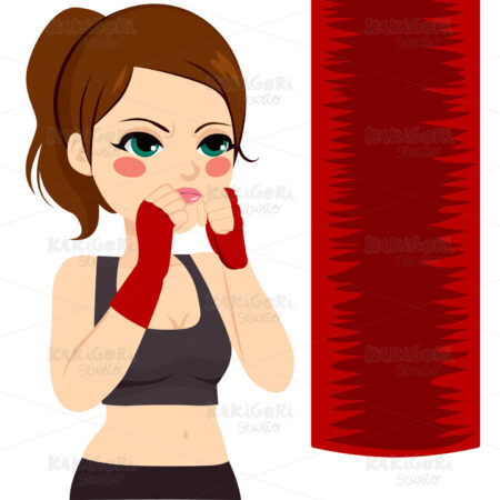 Kickboxing Woman Punching Clipart Vector Illustration 02746