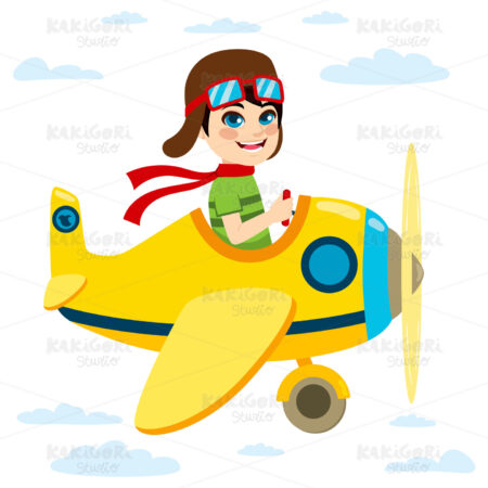 Kid Flying Plane Clipart Vector Illustration 02877