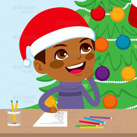 Kid Writing Santa Letter Clipart Vector Illustration 01749