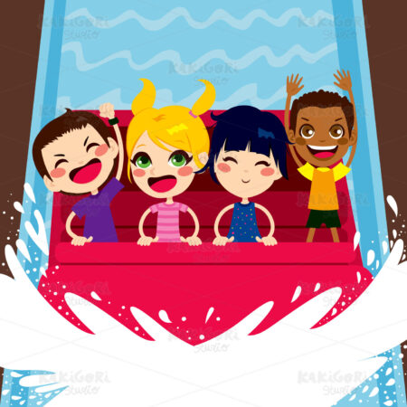 Kids Enjoying Water Boat Ride Clipart Vector Illustration 01786