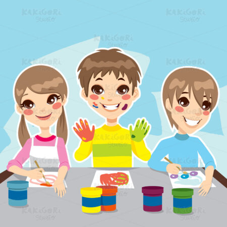 Kids Painting Fun Clipart Vector Illustration 01090