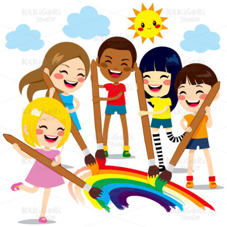 Kids Painting Rainbow Clipart Vector Illustration 01718