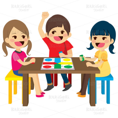 Kids Playing Board Game Clipart Vector Illustration 03336