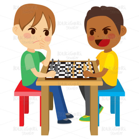 Kids Playing Chess Clipart Vector Illustration 03361