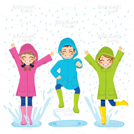 Kids Playing On Puddles Clipart Vector Illustration 01548