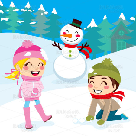 Kids Playing Outdoors Clipart Vector Illustration 00994