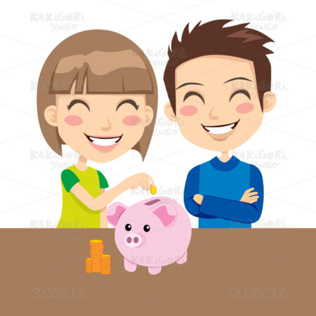 Kids Saving Money Clipart Vector Illustration 00840