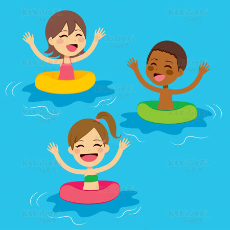Kids Swimming With Floats Clipart Vector Illustration 02239