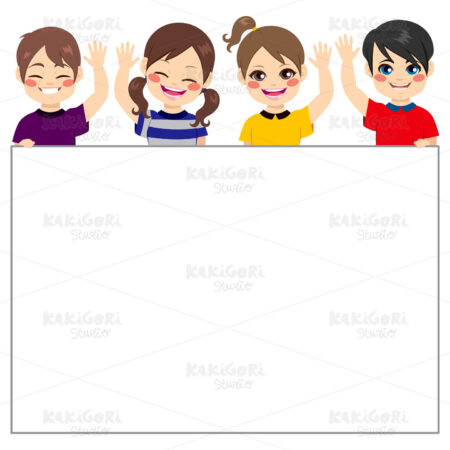Kids Waving Banner Clipart Vector Illustration 02900